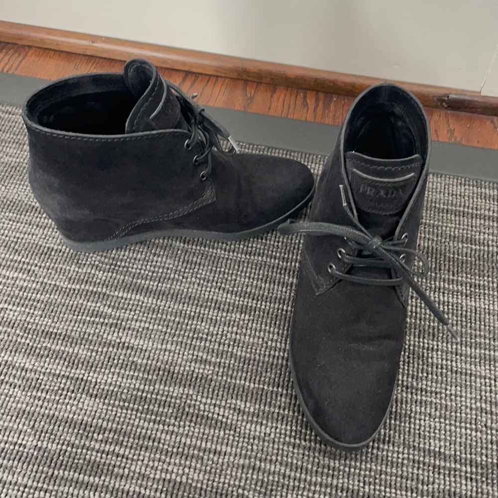 Prada black suede booties